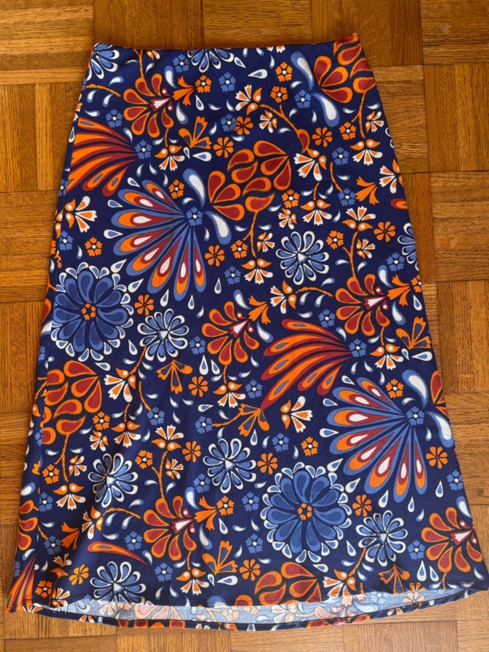 Sigrid Olsen Navy Skirt with Orange and Light Blue Floral Print NWOT